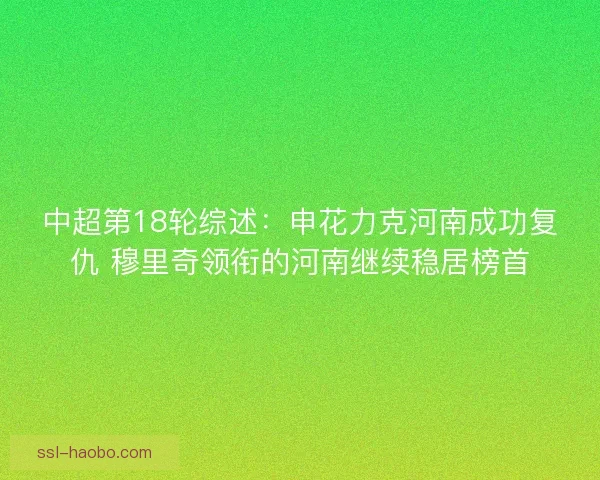 中超第18轮综述：申花力克河南成功复仇 穆里奇领衔的河南继续稳居榜首